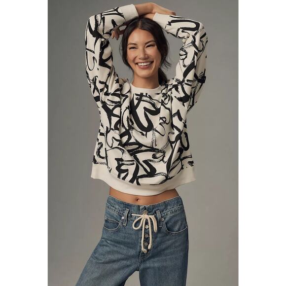 Maeve Anthropologie Heart Printed Sweatshirt 100% Cotton Size X-Small - Picture 1 of 12